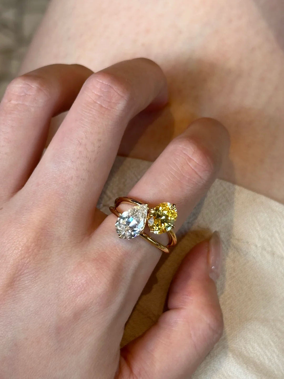 Vintage Two-Tone Pear Cut Butterfly Ring
