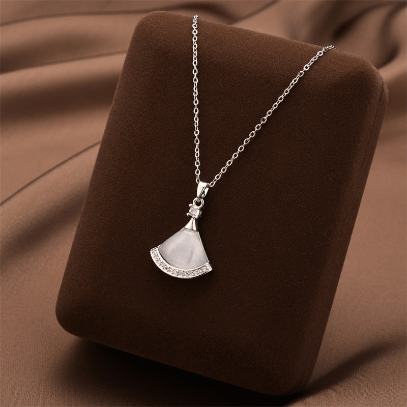 Mother of Pearl Fan Pendant Necklace