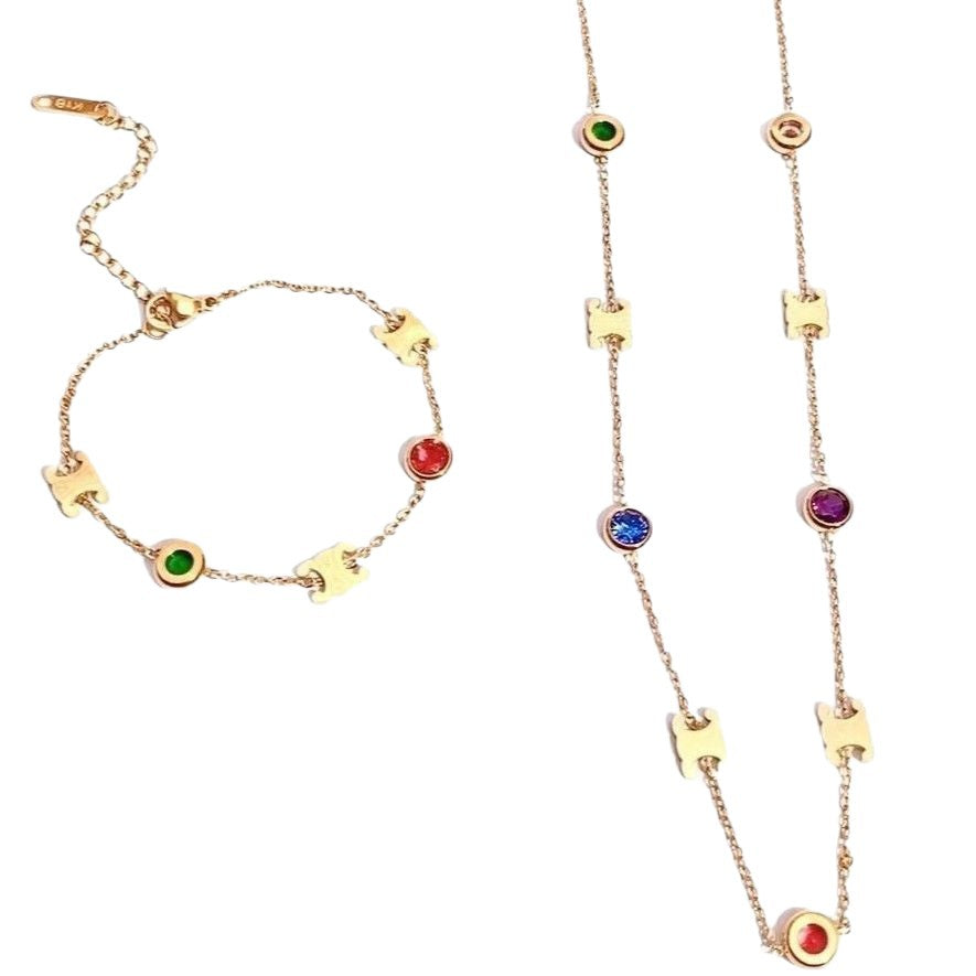 Multicolor Gemstone Emblem Necklace