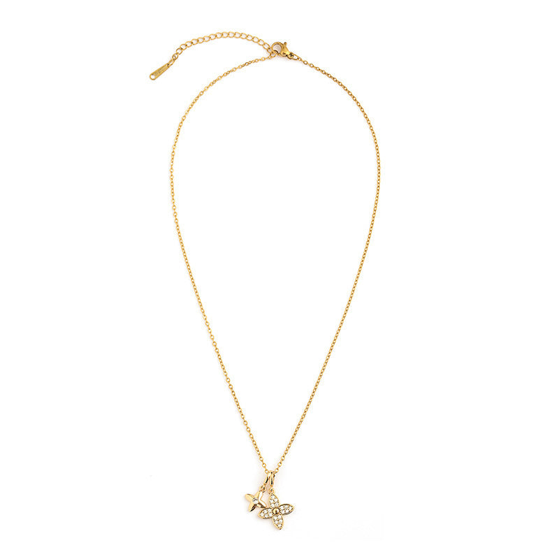 Double Pavé Clover Pendant Necklace
