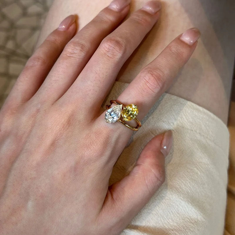 Vintage Two-Tone Pear Cut Butterfly Ring