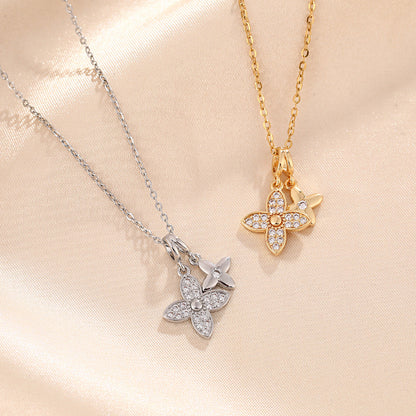 Double Pavé Clover Pendant Necklace