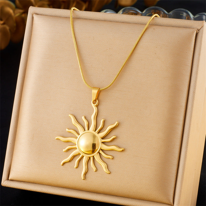 Layered Sunburst & Cross Pendant Necklace