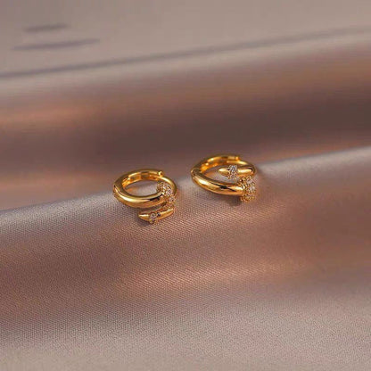 Golden Nail Motif Huggie Hoop Earrings