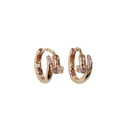 Golden Nail Motif Huggie Hoop Earrings