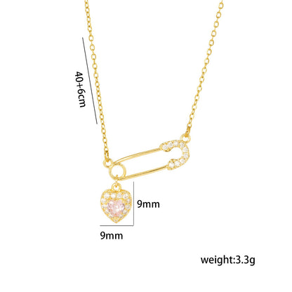 Safety Pin & Heart Zircon Necklace