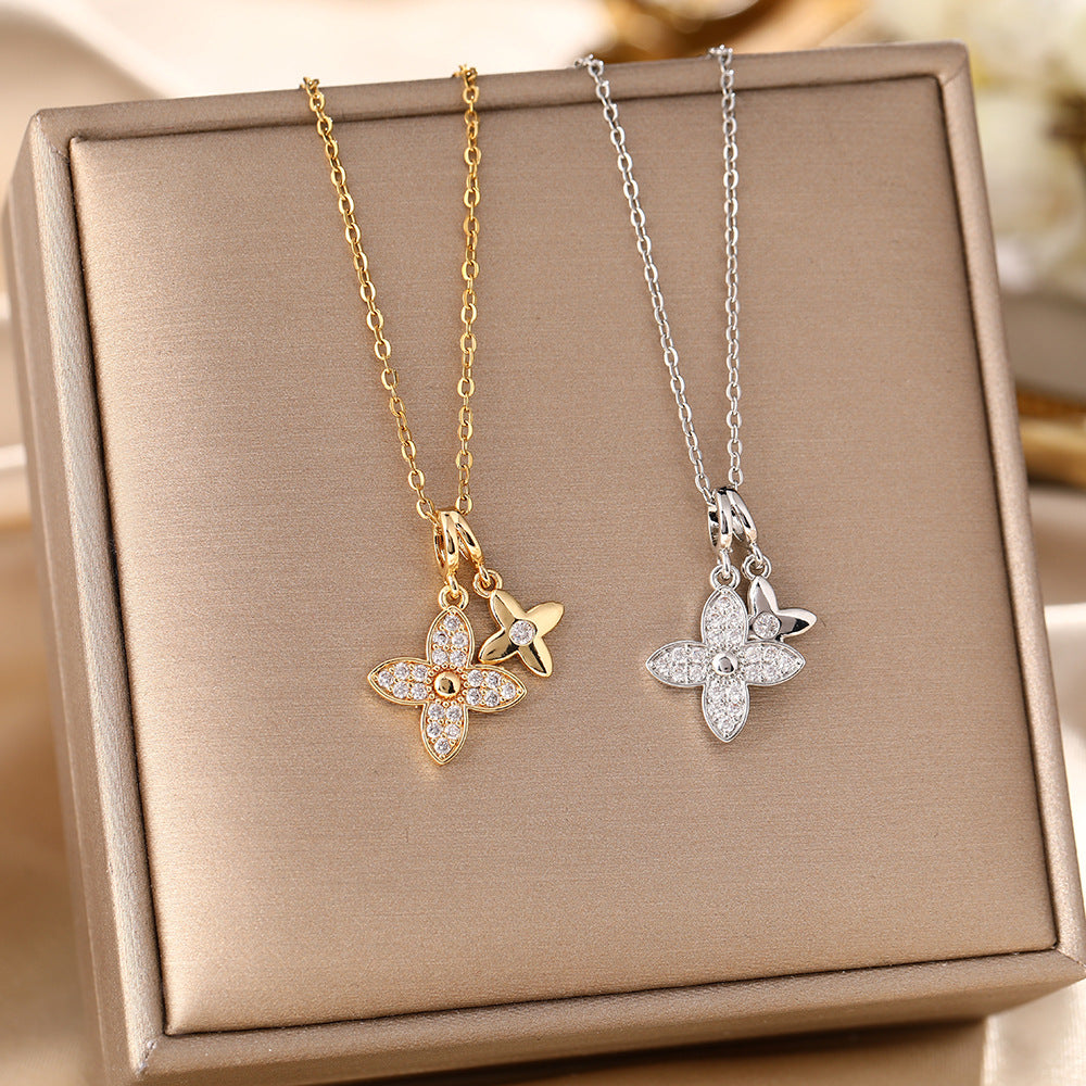 Double Pavé Clover Pendant Necklace