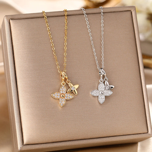 Double Pavé Clover Pendant Necklace