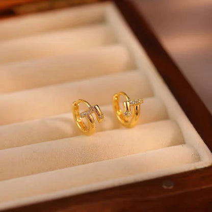 Golden Nail Motif Huggie Hoop Earrings
