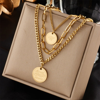Layered Sunburst & Cross Pendant Necklace