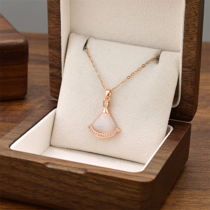 Mother of Pearl Fan Pendant Necklace