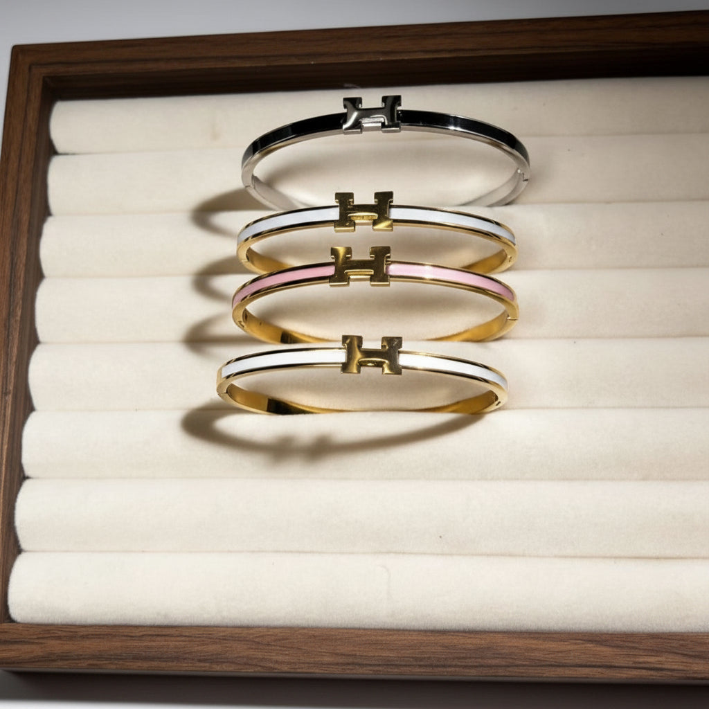 Slim Enamel 'H' Clasp Bangle