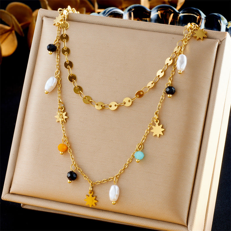 Layered Sunburst & Cross Pendant Necklace