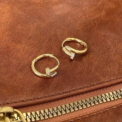 Golden Nail Motif Huggie Hoop Earrings