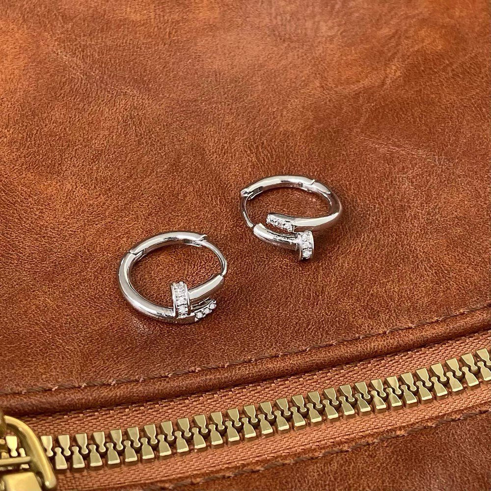 Golden Nail Motif Huggie Hoop Earrings