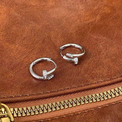Golden Nail Motif Huggie Hoop Earrings