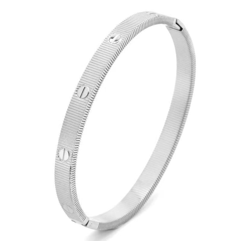 Textured Grooved Titanium Cuff Bangle