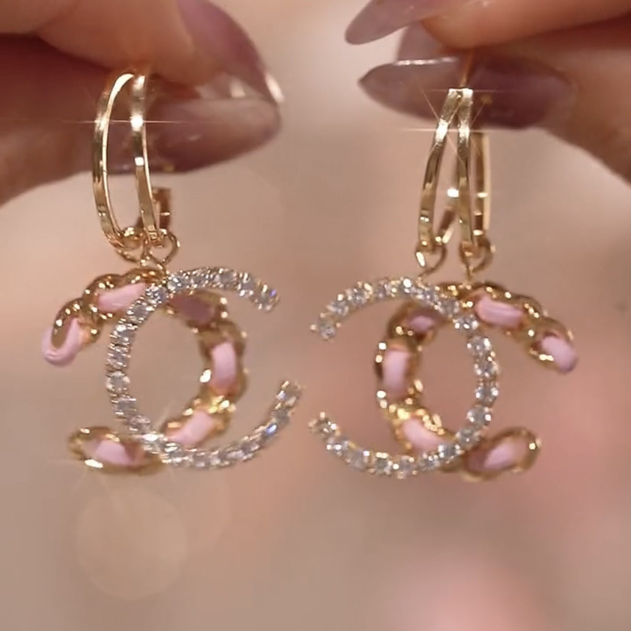 Chic Leather Rhinestone C-Hoop Earrings (3 Colors)