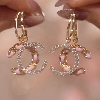 Chic Leather Rhinestone C-Hoop Earrings (3 Colors)