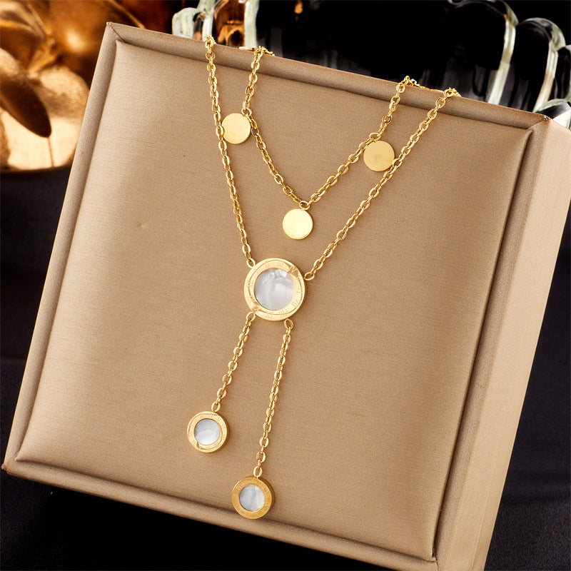 Layered Sunburst & Cross Pendant Necklace