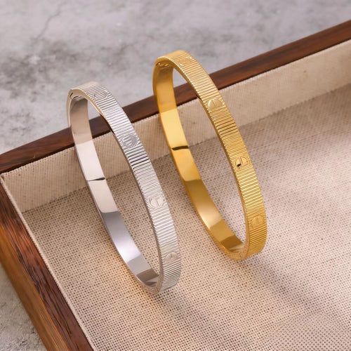 Textured Grooved Titanium Cuff Bangle