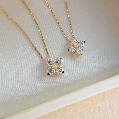 Minimalist Japanese Pavé Clover Necklace