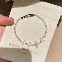 Diamond Clover Clasp Bracelet (Silver)