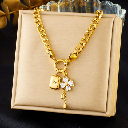 Layered Sunburst & Cross Pendant Necklace
