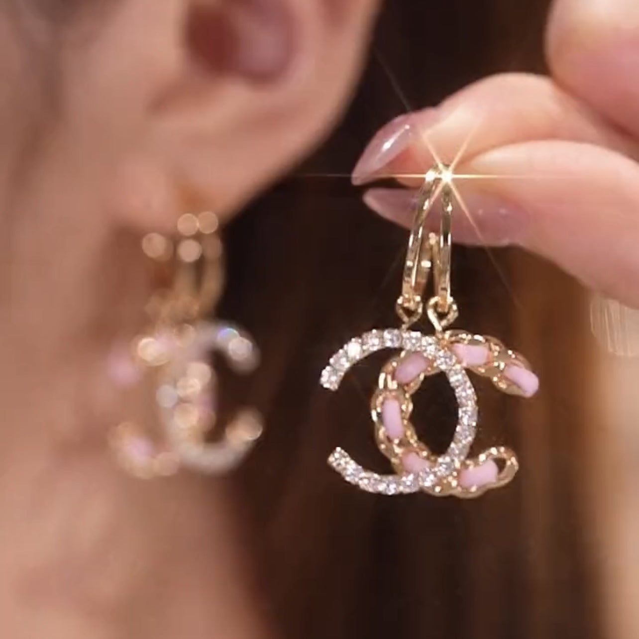 Chic Leather Rhinestone C-Hoop Earrings (3 Colors)