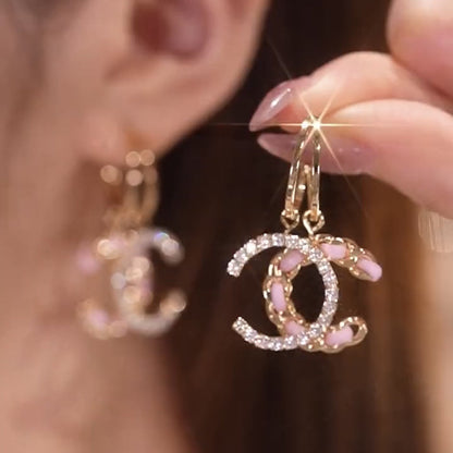 Chic Leather Rhinestone C-Hoop Earrings (3 Colors)