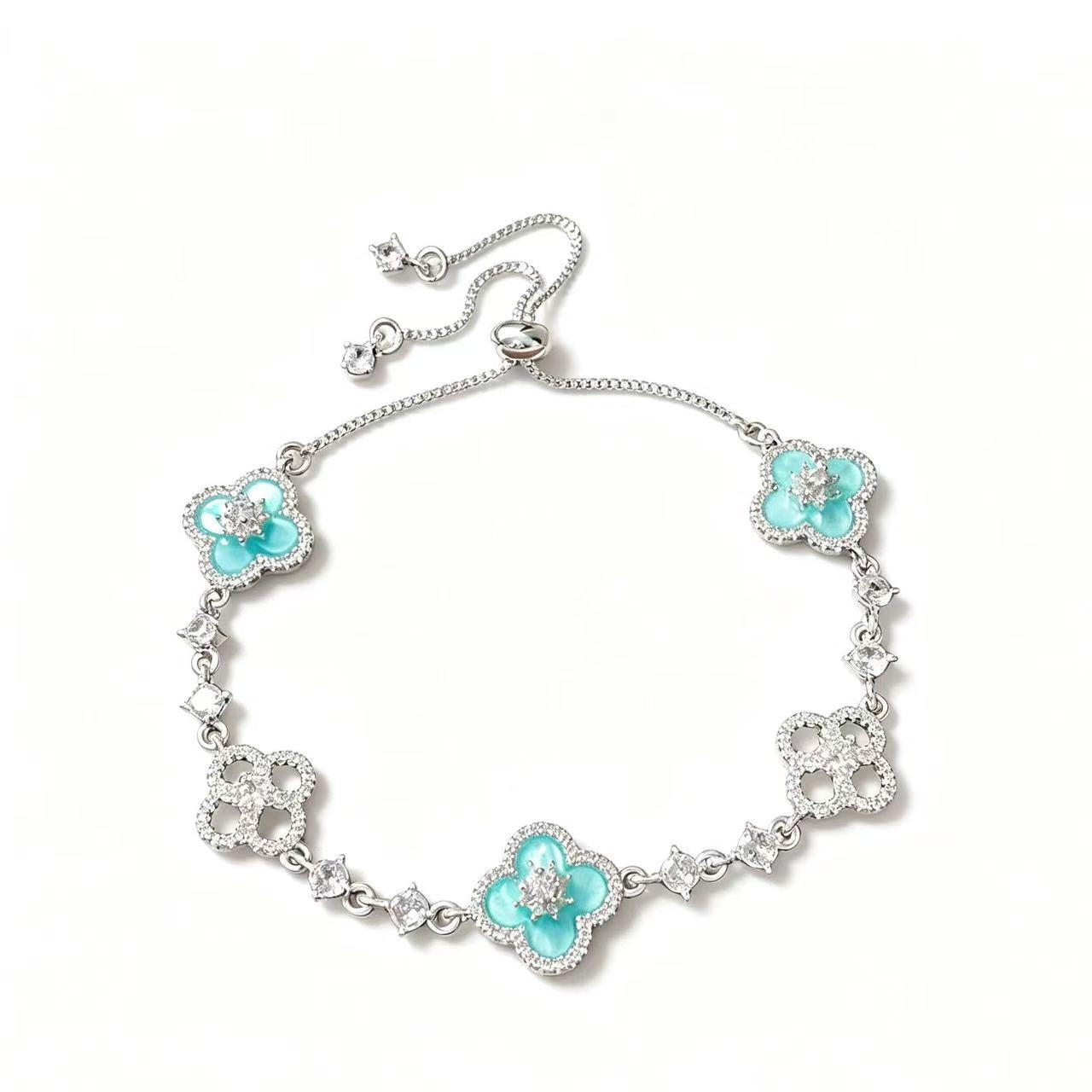 Shimmering Azure Clover Zircon Bracelet