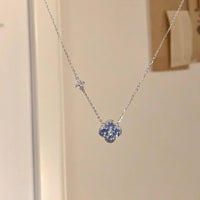 Blue Pavé Clover Necklace
