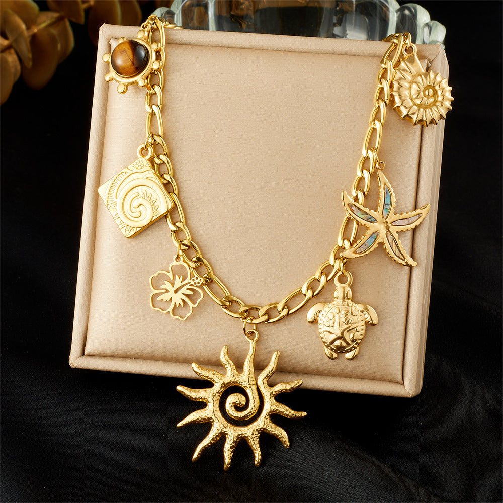 Layered Sunburst & Cross Pendant Necklace