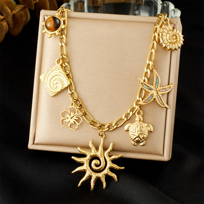 Layered Sunburst & Cross Pendant Necklace
