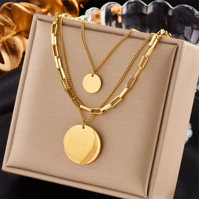 Layered Sunburst & Cross Pendant Necklace