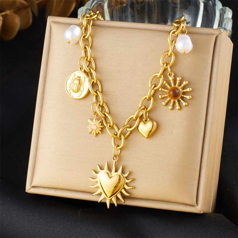Layered Sunburst & Cross Pendant Necklace