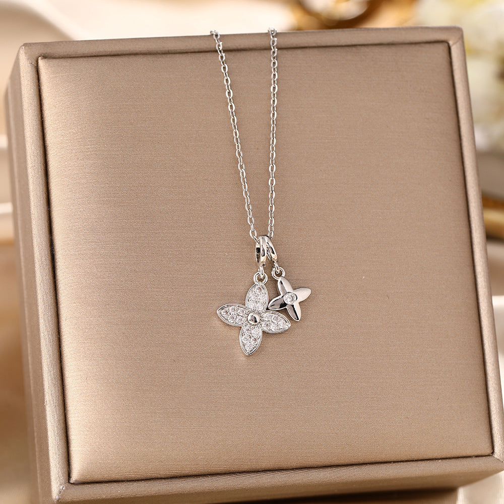 Double Pavé Clover Pendant Necklace