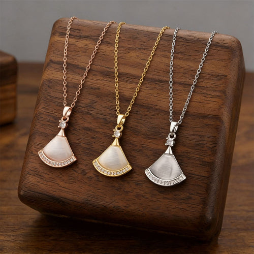 Mother of Pearl Fan Pendant Necklace