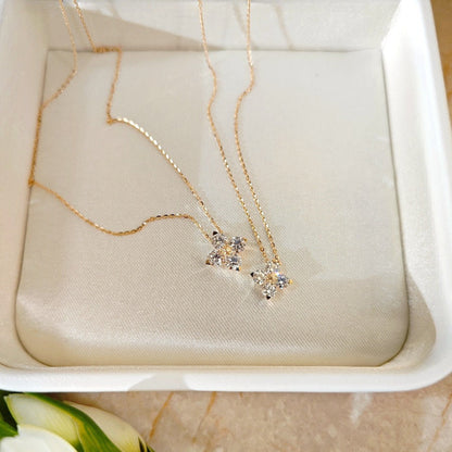 Minimalist Japanese Pavé Clover Necklace