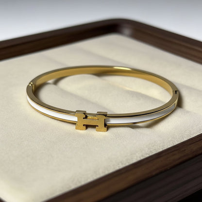 Slim Enamel 'H' Clasp Bangle
