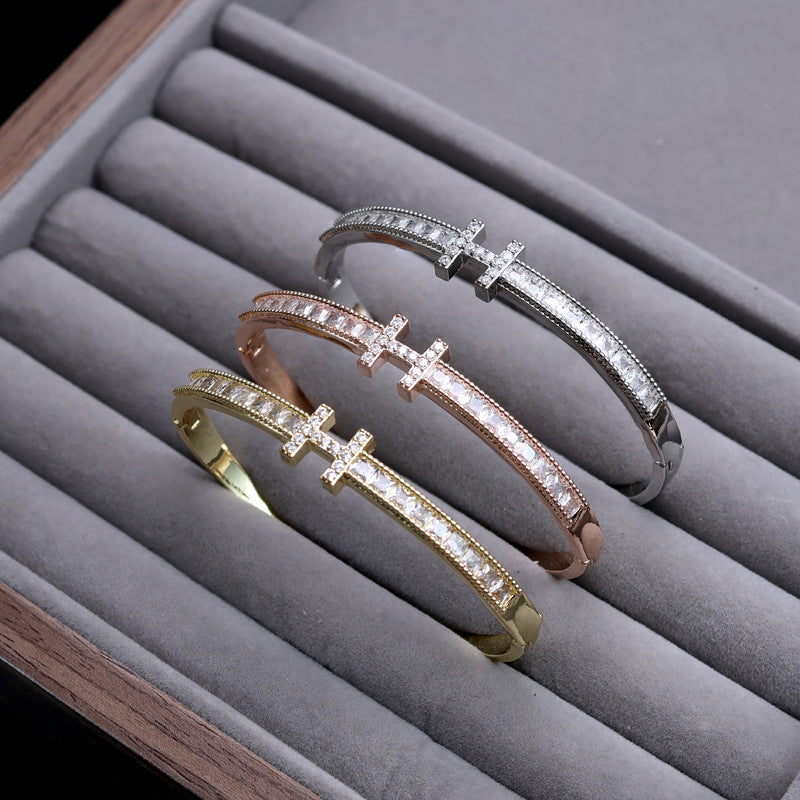 Iconic 'H' Hinged Crystal Bangle