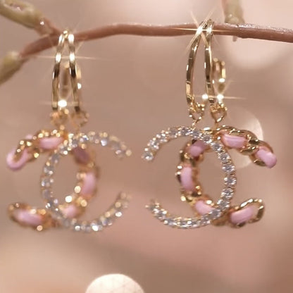 Chic Leather Rhinestone C-Hoop Earrings (3 Colors)