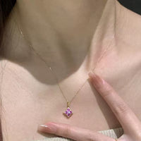 Purple Gemstone Clover Necklace